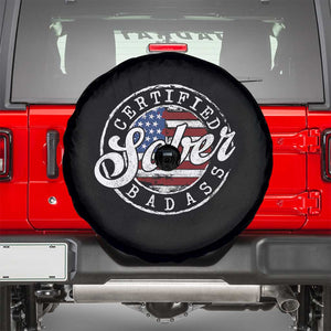 Certified Sober Badass Spare Tire Cover Sobriety Alcohol Recovery Vintage American Flag