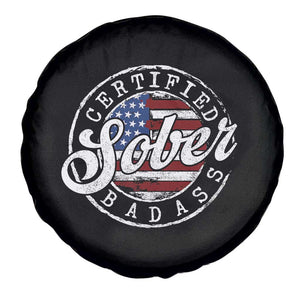 Certified Sober Badass Spare Tire Cover Sobriety Alcohol Recovery Vintage American Flag