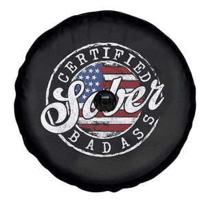 Certified Sober Badass Spare Tire Cover Sobriety Alcohol Recovery Vintage American Flag