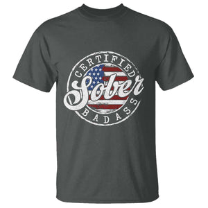 Certified Sober Badass T Shirt Sobriety Alcohol Recovery Vintage American Flag