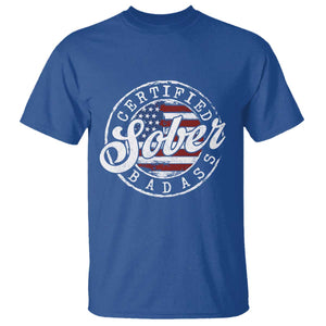 Certified Sober Badass T Shirt Sobriety Alcohol Recovery Vintage American Flag