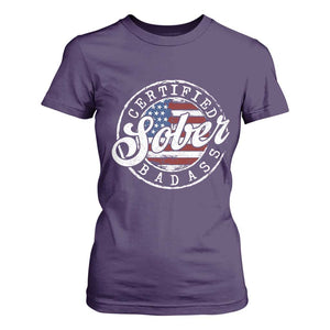Certified Sober Badass T Shirt For Women Sobriety Alcohol Recovery Vintage American Flag