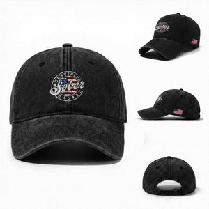Certified Sober Badass Washed Cotton Baseball Cap Sobriety Alcohol Recovery Vintage American Flag