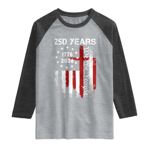 250 Years America Anniversary Christian USA Flag Raglan Shirt TS11 Heather Gray Heather Charcoal Print Your Wear