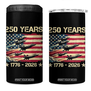 USA 250 Years 1776 2026 Patriotic Jets Trail American Flag 4 in 1 Can Cooler Tumbler TS11 One Size: 16 oz Black Print Your Wear