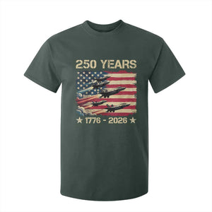 USA 250 Years 1776 2026 Patriotic Jets Trail American Flag T Shirt For Kid TS11 Dark Forest Green Print Your Wear