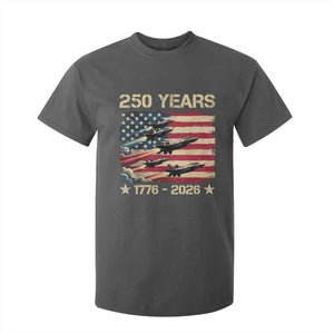 USA 250 Years 1776 2026 Patriotic Jets Trail American Flag T Shirt For Kid TS11 Dark Heather Print Your Wear
