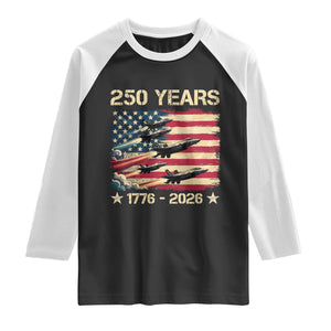 USA 250 Years 1776 2026 Patriotic Jets Trail American Flag Raglan Shirt TS11 Black White Print Your Wear