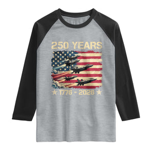 USA 250 Years 1776 2026 Patriotic Jets Trail American Flag Raglan Shirt TS11 Heather Gray Black Print Your Wear