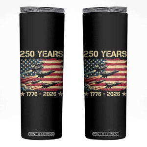USA 250 Years 1776 2026 Patriotic Jets Trail American Flag Skinny Tumbler TS11 Black Print Your Wear