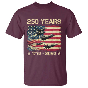 USA 250 Years 1776 2026 Patriotic Jets Trail American Flag T Shirt TS11 Maroon Print Your Wear