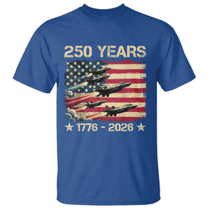 USA 250 Years 1776 2026 Patriotic Jets Trail American Flag T Shirt TS11 Royal Blue Print Your Wear