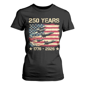 USA 250 Years 1776 2026 Patriotic Jets Trail American Flag T Shirt For Women TS11 Black Print Your Wear
