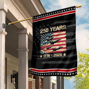 USA 250 Years 1776 2026 Patriotic Jets Trail American Flag Patriotic Garden Flag TS11 Distressed Black Red Print Your Wear