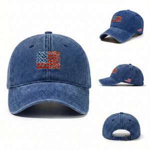 US 250 Years Of Freedom Washed Cotton Baseball Cap Retro Flower American Flag TS11 Washed Cap Universal Fit Royal Blue Print Your Wear