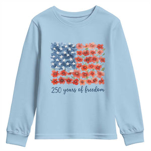 US 250 Years Of Freedom Youth Sweatshirt Retro Flower American Flag TS11 Light Blue Print Your Wear