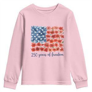 US 250 Years Of Freedom Youth Sweatshirt Retro Flower American Flag TS11 Light Pink Print Your Wear