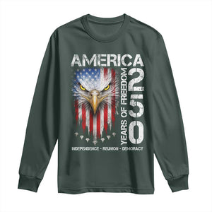 America 250 Years Of Freedom Long Sleeve Shirt USA Anniversary Bald Eagle Patriotic Jets TS11 Dark Forest Green Print Your Wear