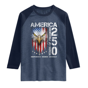America 250 Years Of Freedom Raglan Shirt USA Anniversary Bald Eagle Patriotic Jets TS11 Heather Denim Navy Print Your Wear