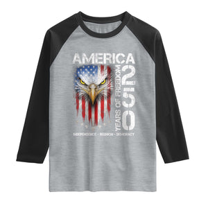 America 250 Years Of Freedom Raglan Shirt USA Anniversary Bald Eagle Patriotic Jets TS11 Heather Gray Black Print Your Wear