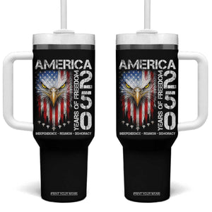 America 250 Years Of Freedom Tumbler With Handle USA Anniversary Bald Eagle Patriotic Jets TS11 One Size: 40 oz Black Print Your Wear