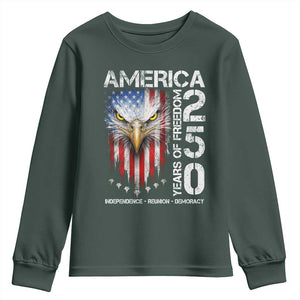 America 250 Years Of Freedom Youth Sweatshirt USA Anniversary Bald Eagle Patriotic Jets TS11 Dark Forest Green Print Your Wear