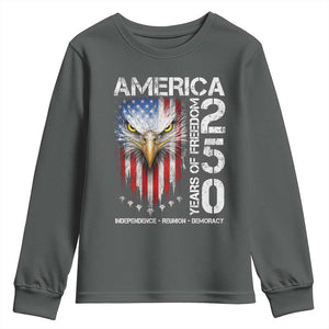 America 250 Years Of Freedom Youth Sweatshirt USA Anniversary Bald Eagle Patriotic Jets TS11 Dark Heather Print Your Wear