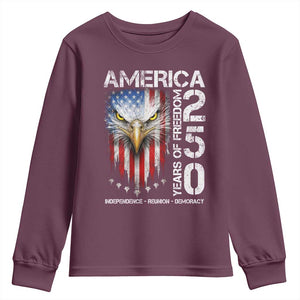 America 250 Years Of Freedom Youth Sweatshirt USA Anniversary Bald Eagle Patriotic Jets TS11 Maroon Print Your Wear