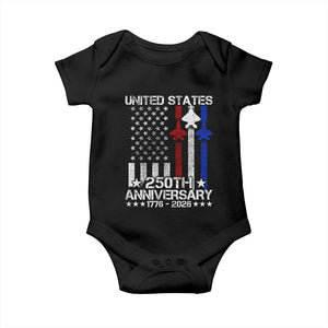 USA 250th Anniversary Baby Onesie Vintage American Flag Jets Semiquincentennial TS11 Black Print Your Wear