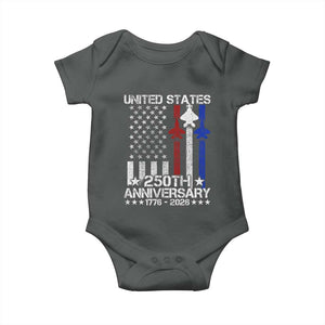 USA 250th Anniversary Baby Onesie Vintage American Flag Jets Semiquincentennial TS11 Dark Heather Print Your Wear