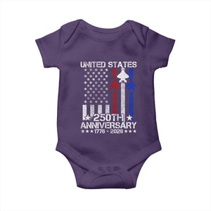 USA 250th Anniversary Baby Onesie Vintage American Flag Jets Semiquincentennial TS11 Purple Print Your Wear