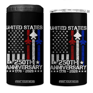 USA 250th Anniversary 4 in 1 Can Cooler Tumbler Vintage American Flag Jets Semiquincentennial TS11 One Size: 16 oz Black Print Your Wear