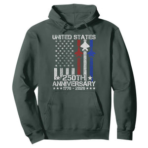 USA 250th Anniversary Hoodie Vintage American Flag Jets Semiquincentennial TS11 Dark Forest Green Print Your Wear
