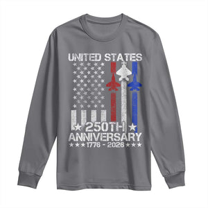 USA 250th Anniversary Long Sleeve Shirt Vintage American Flag Jets Semiquincentennial TS11 Charcoal Print Your Wear