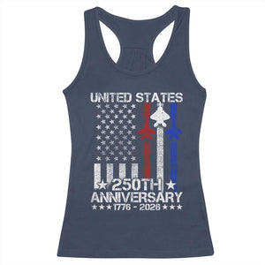 USA 250th Anniversary Racerback Tank Top Vintage American Flag Jets Semiquincentennial TS11 Navy Print Your Wear