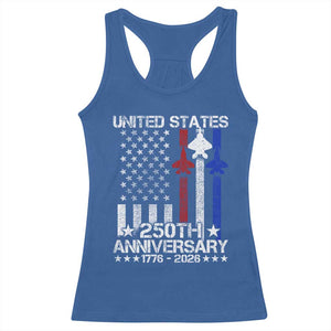 USA 250th Anniversary Racerback Tank Top Vintage American Flag Jets Semiquincentennial TS11 Royal Blue Print Your Wear