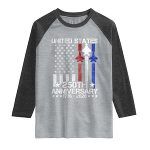 USA 250th Anniversary Raglan Shirt Vintage American Flag Jets Semiquincentennial TS11 Heather Gray Heather Charcoal Print Your Wear