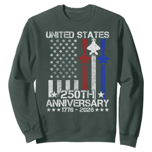 USA 250th Anniversary Sweatshirt Vintage American Flag Jets Semiquincentennial TS11 Dark Forest Green Print Your Wear