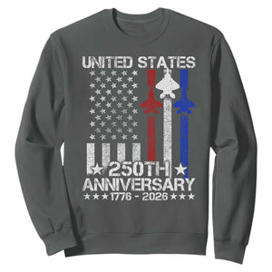 USA 250th Anniversary Sweatshirt Vintage American Flag Jets Semiquincentennial TS11 Dark Heather Print Your Wear