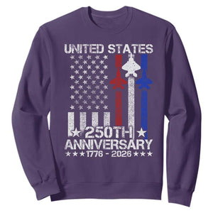 USA 250th Anniversary Sweatshirt Vintage American Flag Jets Semiquincentennial TS11 Purple Print Your Wear