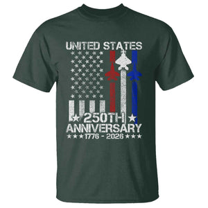 USA 250th Anniversary T Shirt Vintage American Flag Jets Semiquincentennial TS11 Dark Forest Green Print Your Wear