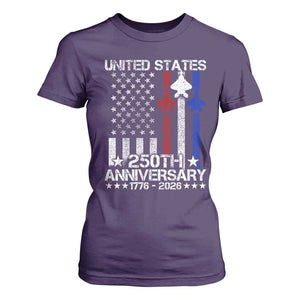 USA 250th Anniversary T Shirt For Women Vintage American Flag Jets Semiquincentennial TS11 Purple Print Your Wear