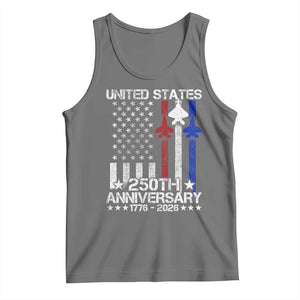 USA 250th Anniversary Tank Top Vintage American Flag Jets Semiquincentennial TS11 Black Heather Print Your Wear