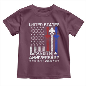 USA 250th Anniversary Toddler T Shirt Vintage American Flag Jets Semiquincentennial TS11 Maroon Print Your Wear