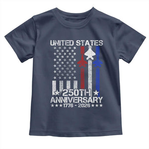 USA 250th Anniversary Toddler T Shirt Vintage American Flag Jets Semiquincentennial TS11 Navy Print Your Wear