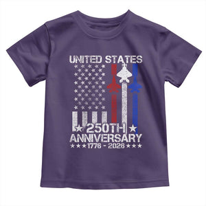 USA 250th Anniversary Toddler T Shirt Vintage American Flag Jets Semiquincentennial TS11 Purple Print Your Wear