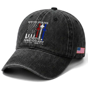 USA 250th Anniversary Washed Cotton Baseball Cap Vintage American Flag Jets Semiquincentennial TS11 Print Your Wear