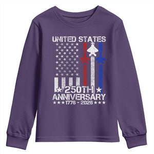 USA 250th Anniversary Youth Sweatshirt Vintage American Flag Jets Semiquincentennial TS11 Purple Print Your Wear