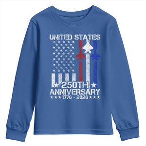 USA 250th Anniversary Youth Sweatshirt Vintage American Flag Jets Semiquincentennial TS11 Royal Blue Print Your Wear