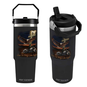 Soar On Wings Like Eagles Christian Flip Straw Tumbler Isaiah 40:31 Bible Verse Faith Motorcycle TS11 One Size: 30 oz Black Print Your Wear